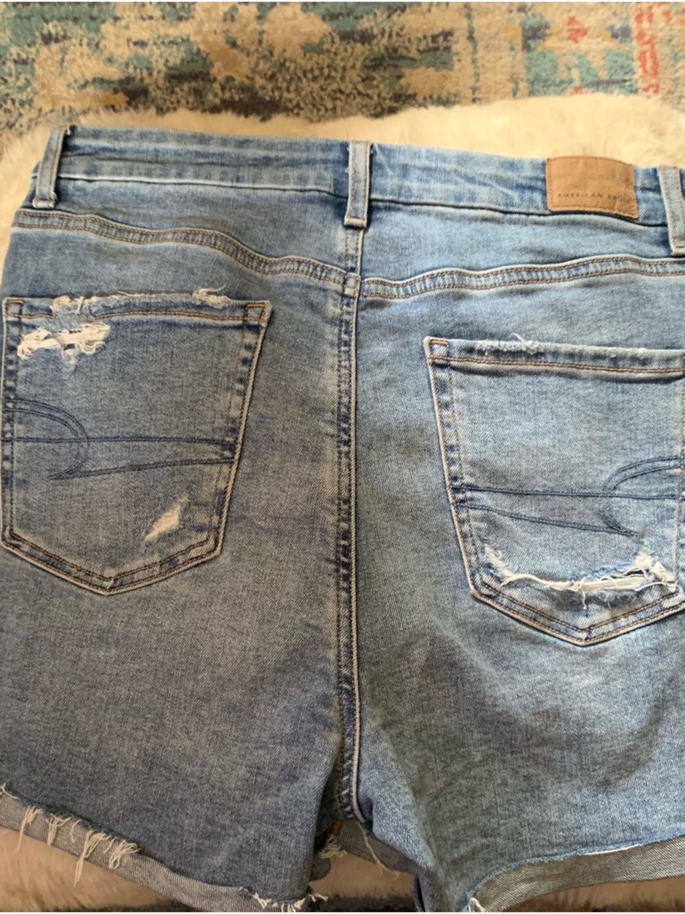 American Eagle Outfitters Light Blue Distressed Denim Jean Shorts